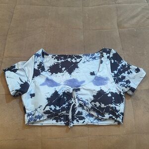 Sunny Bunny Blue Tie-Dye Ruched Crop Top – Beachy Swim Style (S)